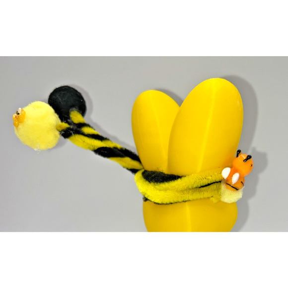 Large Yellow Bunny Peep Ninja Bumble Bee Peep Fluffy Pom Deb O. Originals OOAK - Picture 11 of 16